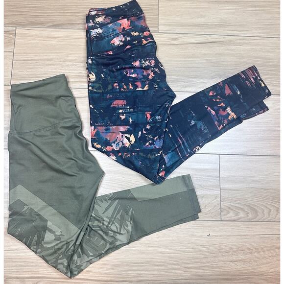 Lot‎ Of 2 PrAna Tribal Boho Aztec Printed Hemp Leggings, Size XS Green Maroon - Picture 1 of 9